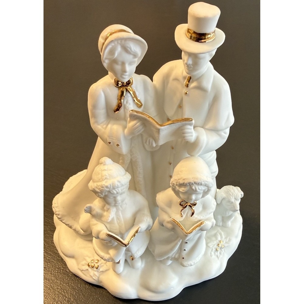 Vintage Porcelain Caroler Family &Dog Fine Porcelain "Joy To The‎ World" Gold